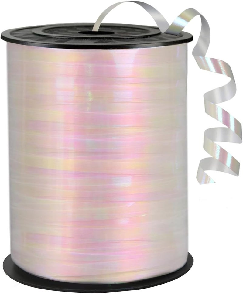 weizedm 500 Yards Iridescent White Ribbon, 1/5 Inch Christmas Curling RibbonsPerfect for Gift Wrapping,Balloon String, Party Decoration, for Florist Flower (1 Roll) - Image 1